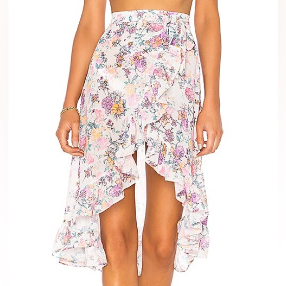 Tularosa Cassy Wrap Ruffle Skirt in Pastel Floral
